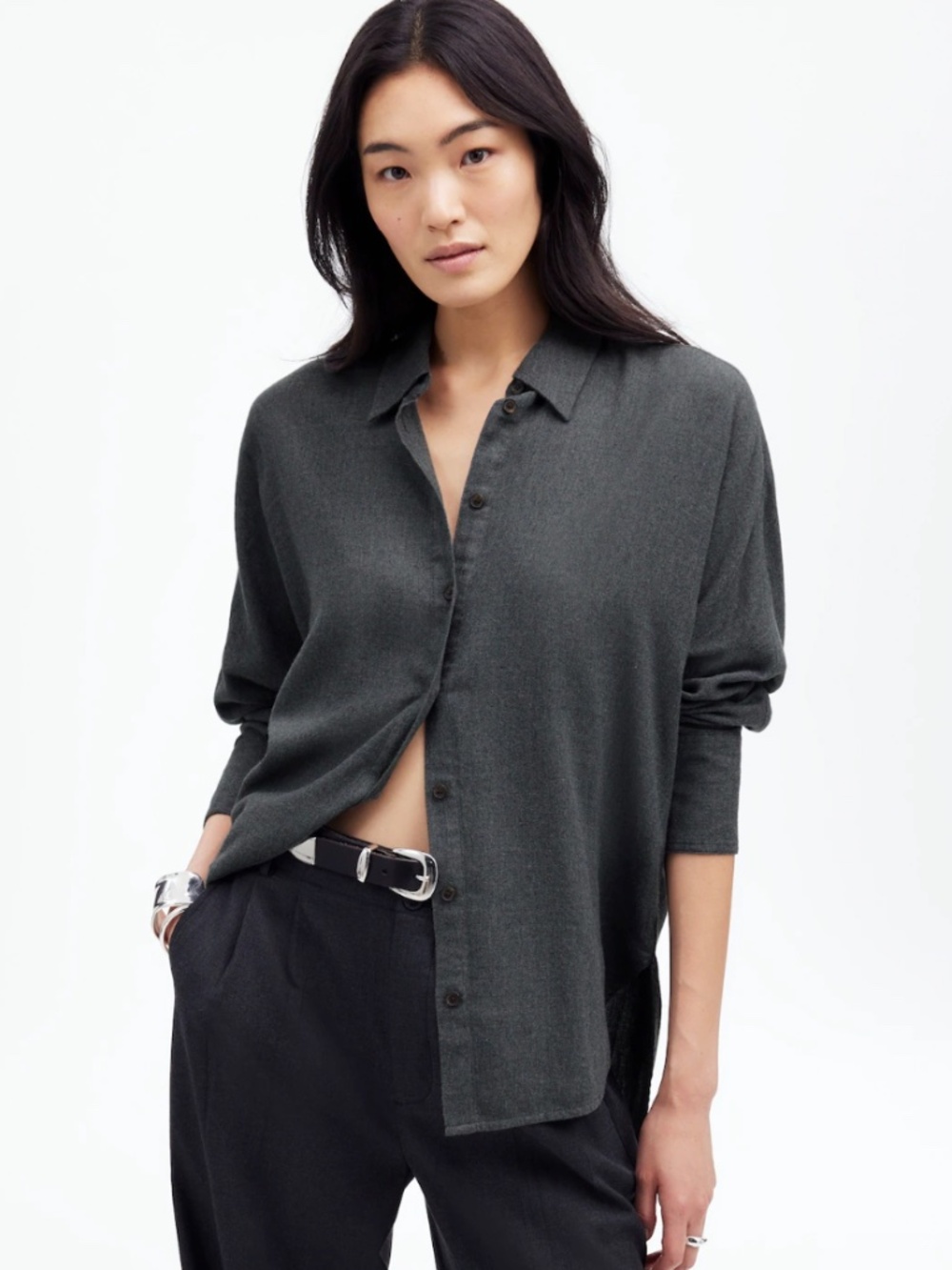 Madewell Heathered Flannel Dolman Button-Up Shirt